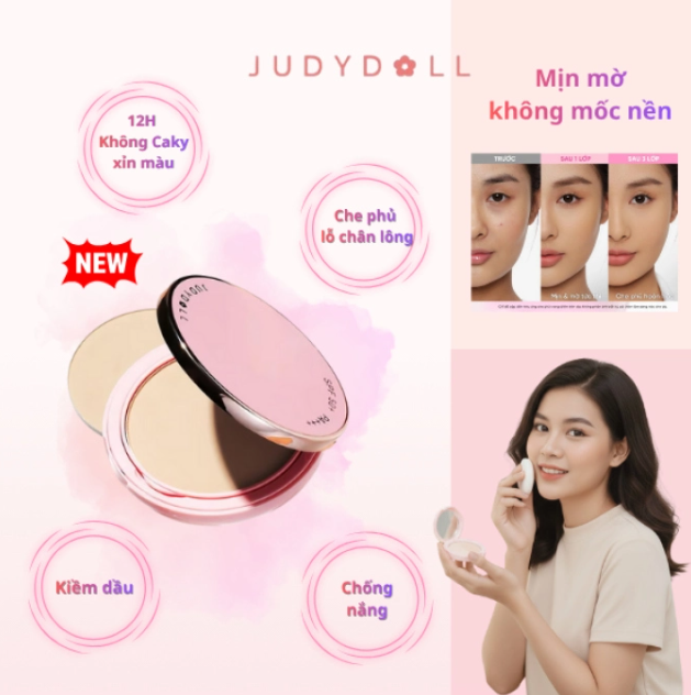 Phấn Nền Phấn Phủ Dạng Nén JUDYDOLL Peach Skin Matte 2-Way Cake Khô Thoáng Mịn Da