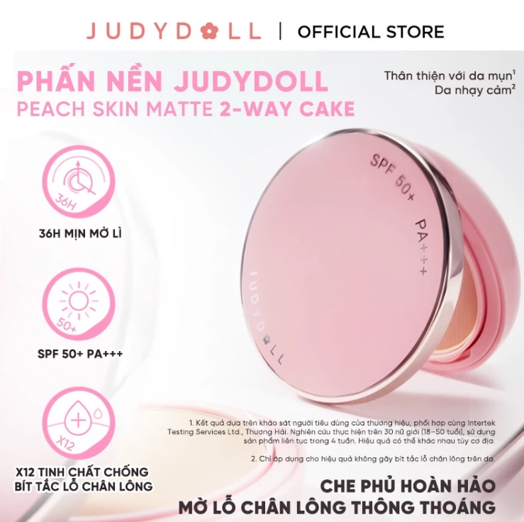 Phấn Nền Phấn Phủ Dạng Nén JUDYDOLL Peach Skin Matte 2-Way Cake Khô Thoáng Mịn Da