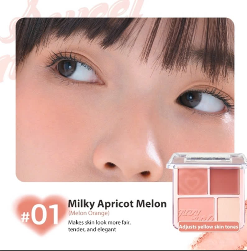 Bảng Phấn Má Hồng Bắt Sáng JUDYDOLL 4 Ô Tông Lì Đa Năng Mềm Mịn Trang Điểm Tự Nhiên Lâu Trôi